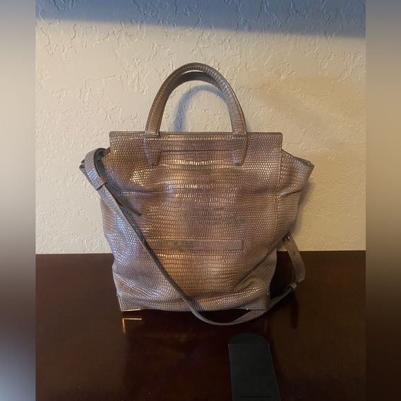 Alexander Wang Skeletal Prisma Lunch Bag Foldover Leather Beige Snake Print $925 - Picture 5 of 13